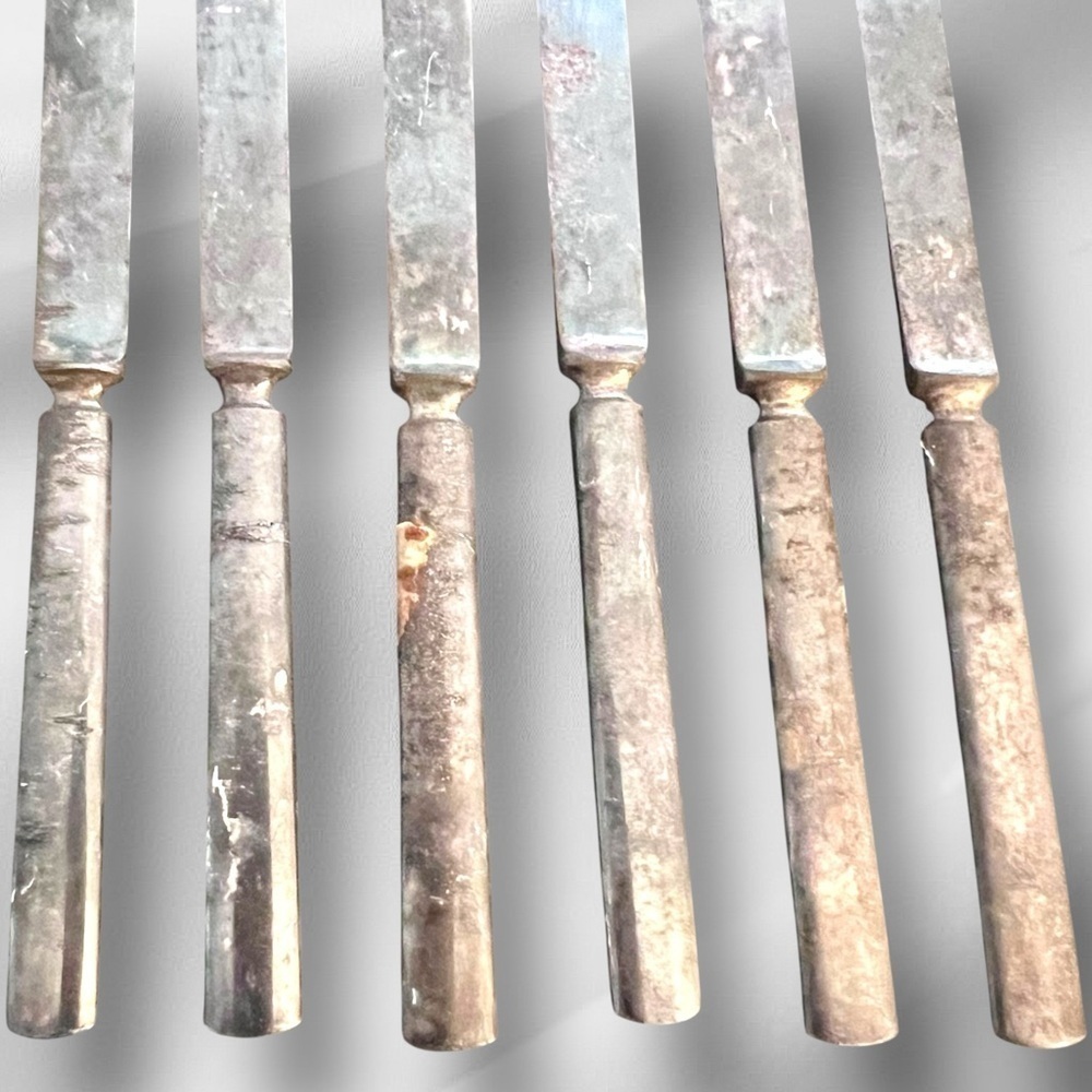VTG Rogers & Hamilton Silver Plate Fruit Knives Stainless Steel 6 pc Orig Box 6” - Picture 10 of 16